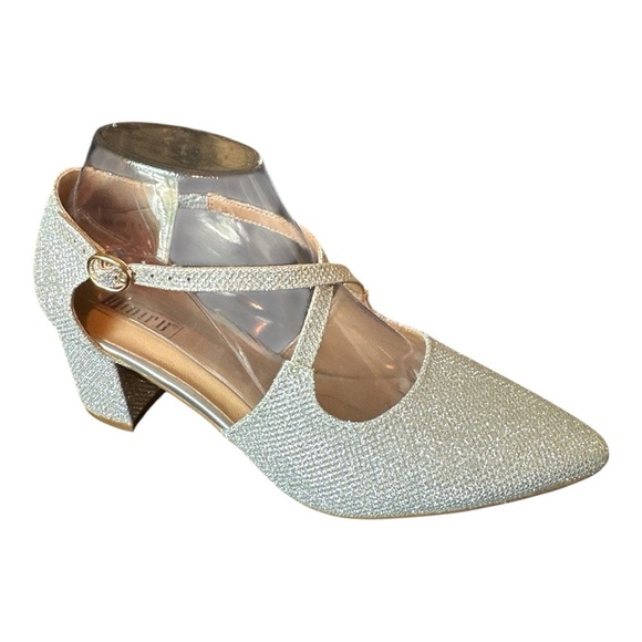 IDIFU Silver Glitter Block Heels | Cross Strap Party Shoes | Size 7.5 - Picture 7 of 12